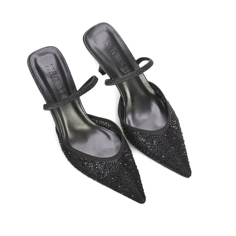 sparkling black high heels, black pointed toe heels for formal events, black sparkling stilettos, black Christmas party heels, black glamour heels for women