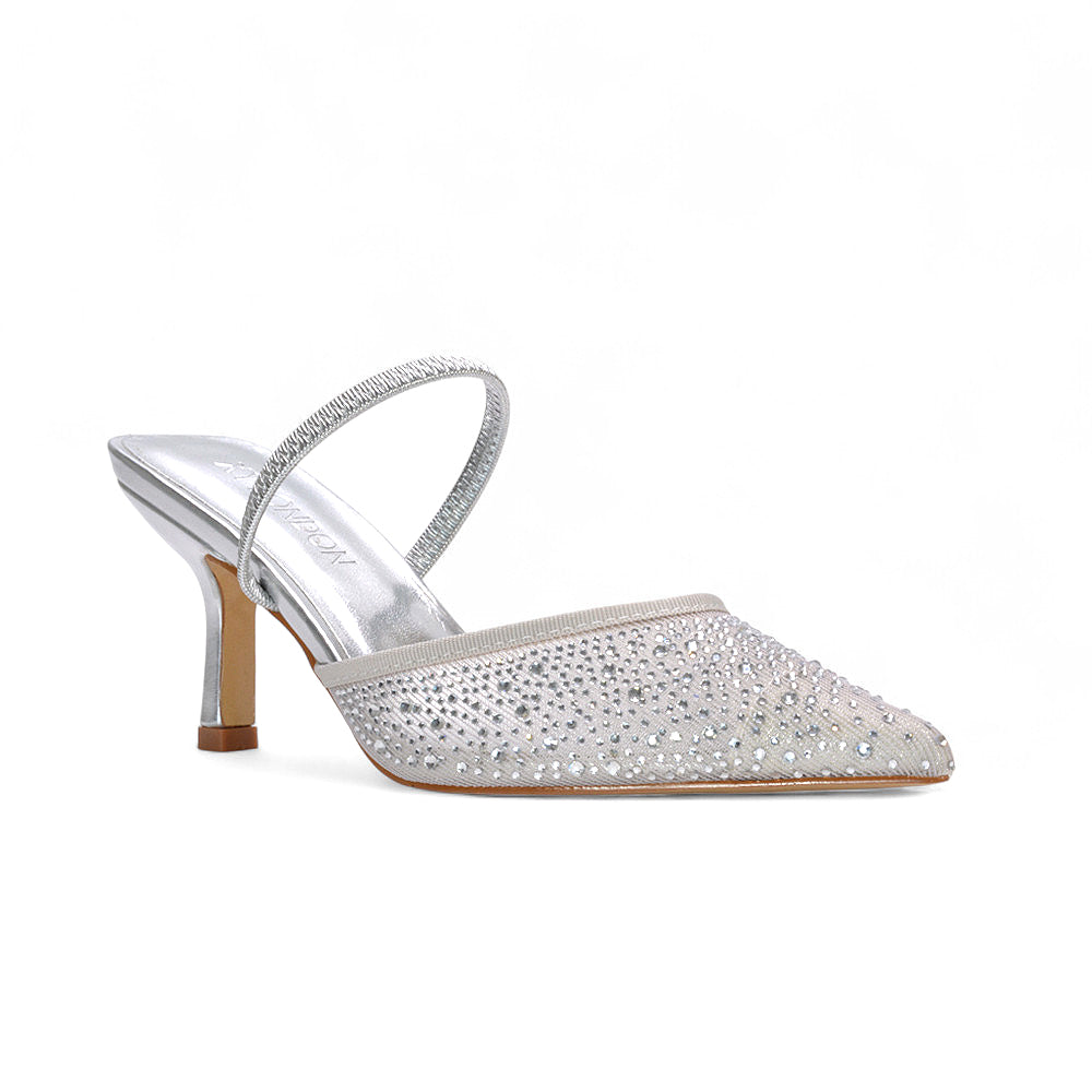 Silver heels to match evening dresses, silver prom shoes, silver crystal court shoes