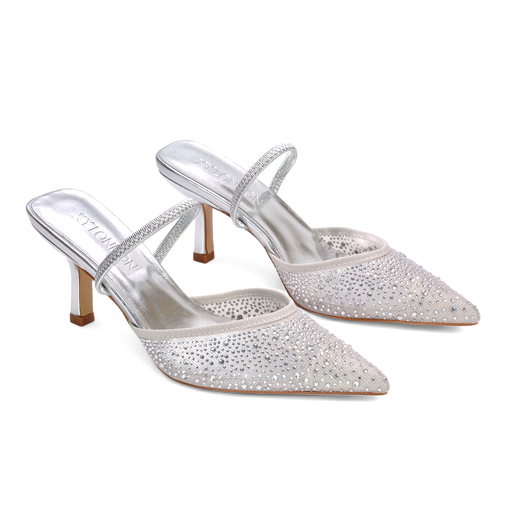 silver diamante party heels, silver bridal shoes, diamante high heels, silver occasion heels online