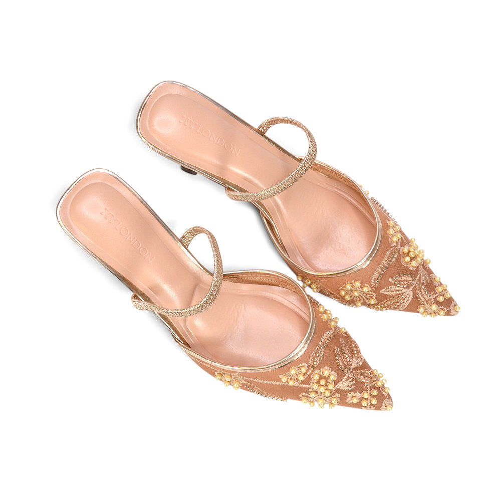 prom heels champagne, embroidered bridal heels, champagne slingback pumps