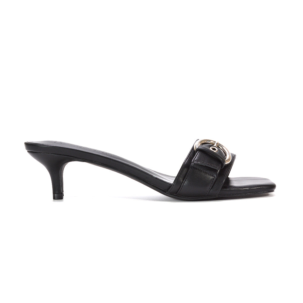 black square toe mules, black mule kitten heel, square toe mules, mule heel