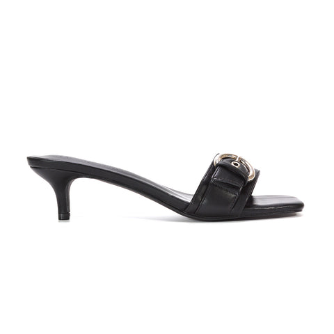 black square toe mules, black mule kitten heel, square toe mules, mule heel