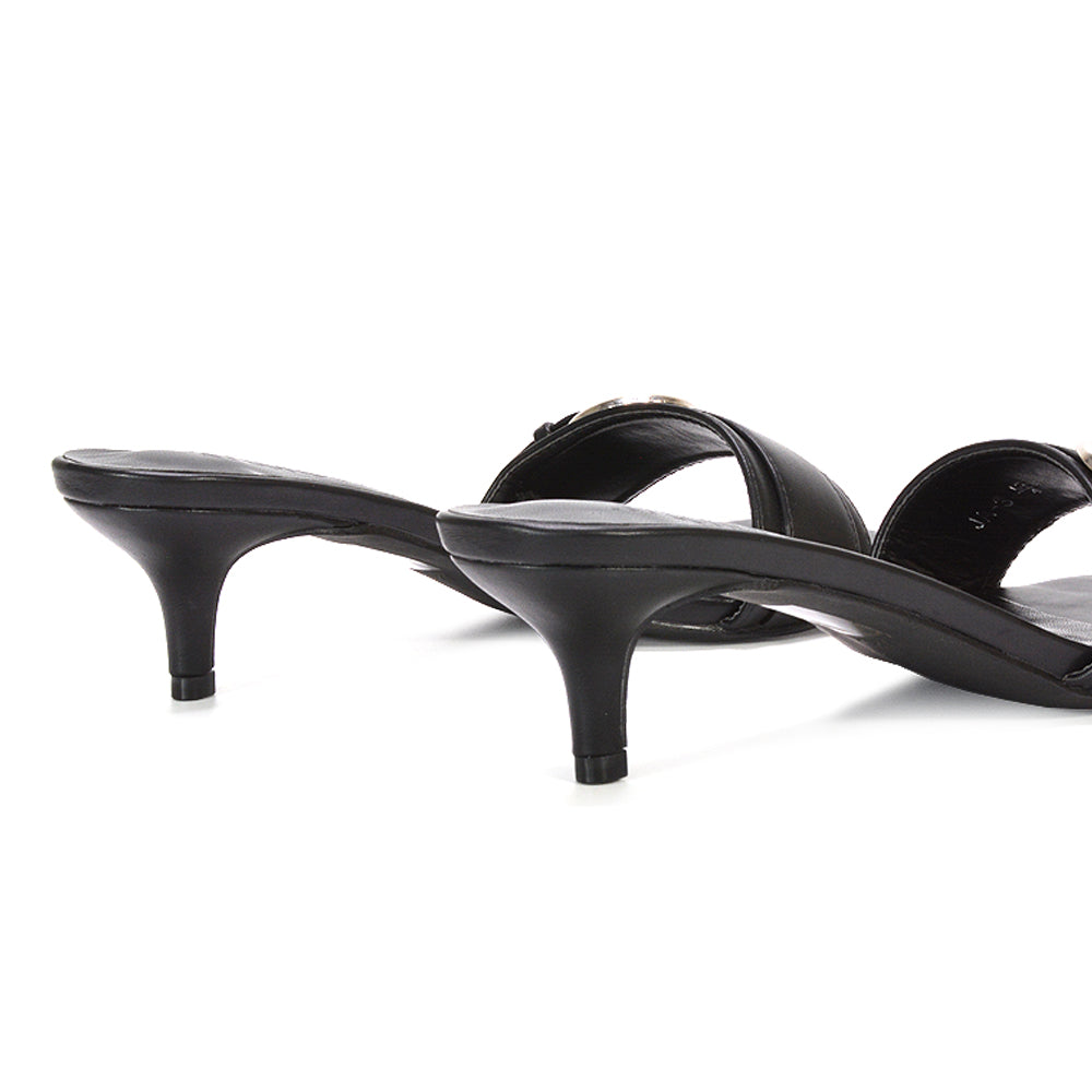 black kitten heel sandals, black party heels, kitten heel sandals, party heels