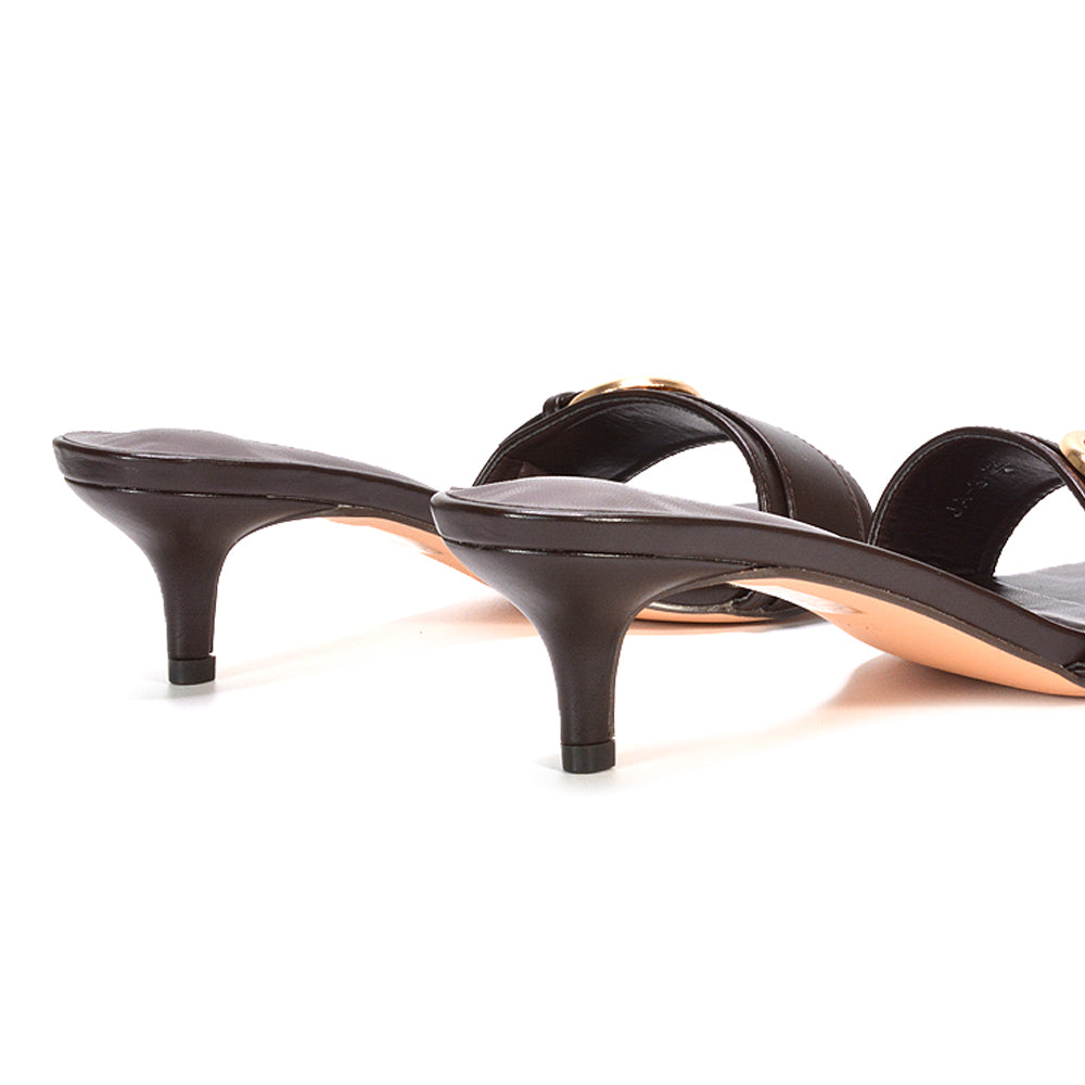 brown slip on heels, brown slip on kitten heels, slip on heels, slip on kitten heels