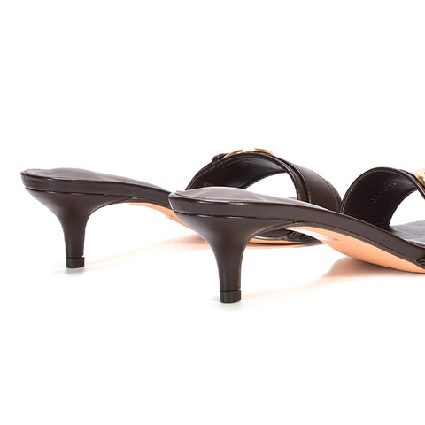 brown slip on heels, brown slip on kitten heels, slip on heels, slip on kitten heels