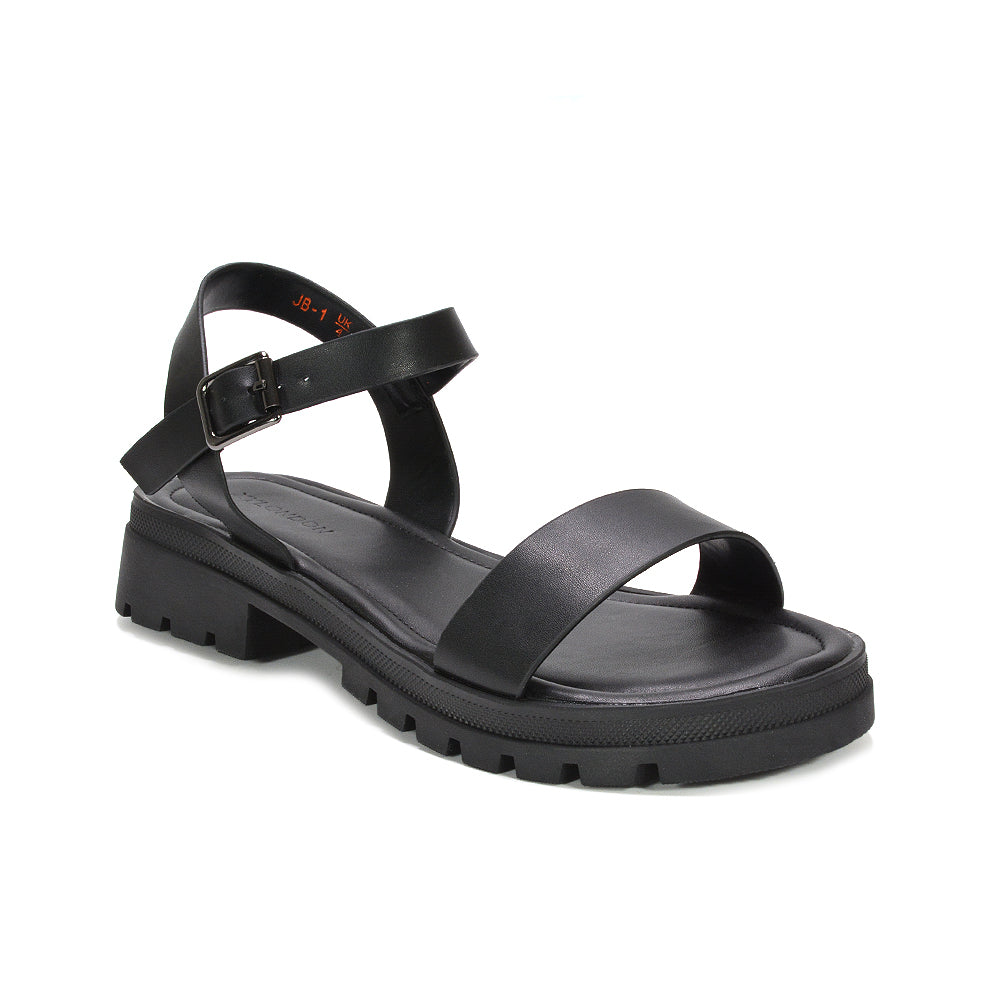 best black chunky sandals for women, black summer sandals, black sandals for summer outfits, black buckle strap platform sandals for women, black chunky flat sandals