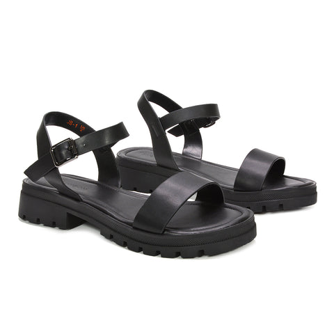 black buckle strap sandals, comfortable black chunky flat sandals for daily wear, black vacation sandals women, black platform sandals, affordable black strappy sandals