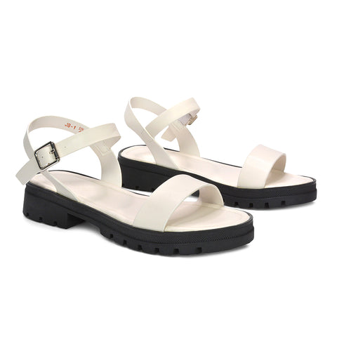 white buckle strap sandals, comfortable white chunky flat sandals for everyday wear, white beach sandals women, white platform sandals, affordable white strappy sandals