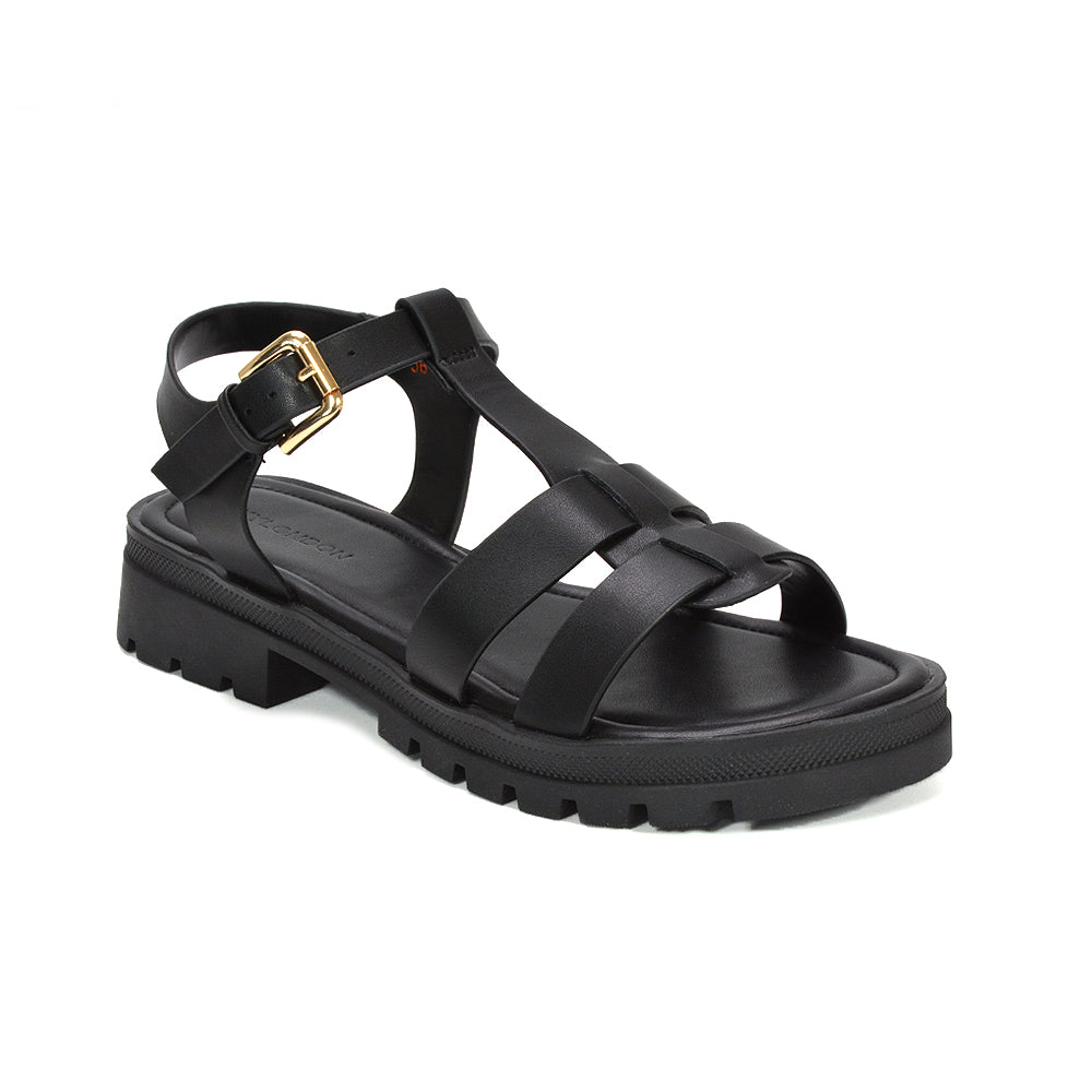 chunky strappy sandals women, chunky gladiator sandals with buckle, best chunky gladiator sandals for summer, holiday beach gladiator sandals, open toe buckle sandals, brown gladiator sandals