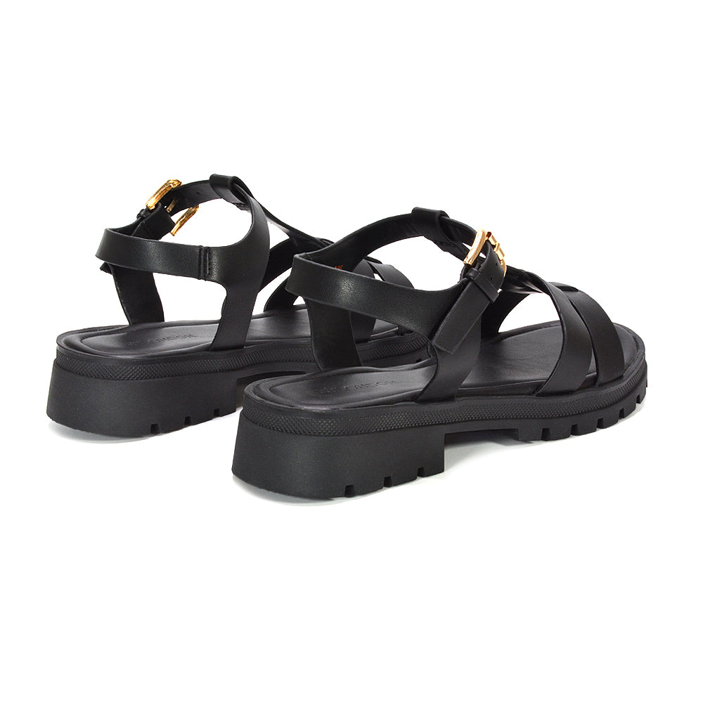chunky strappy sandals women, chunky gladiator sandals with buckle, best chunky gladiator sandals for summer, holiday beach gladiator sandals, open toe buckle sandals, black gladiator sandals