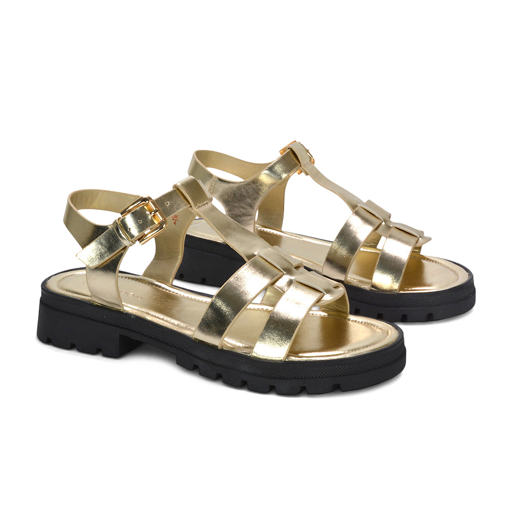 chunky gladiator sandals, chunky gladiator sandals with ankle buckle strap, buy chunky gladiator sandals online, summer chunky sandals women, strappy chunky sandals, gold sandals