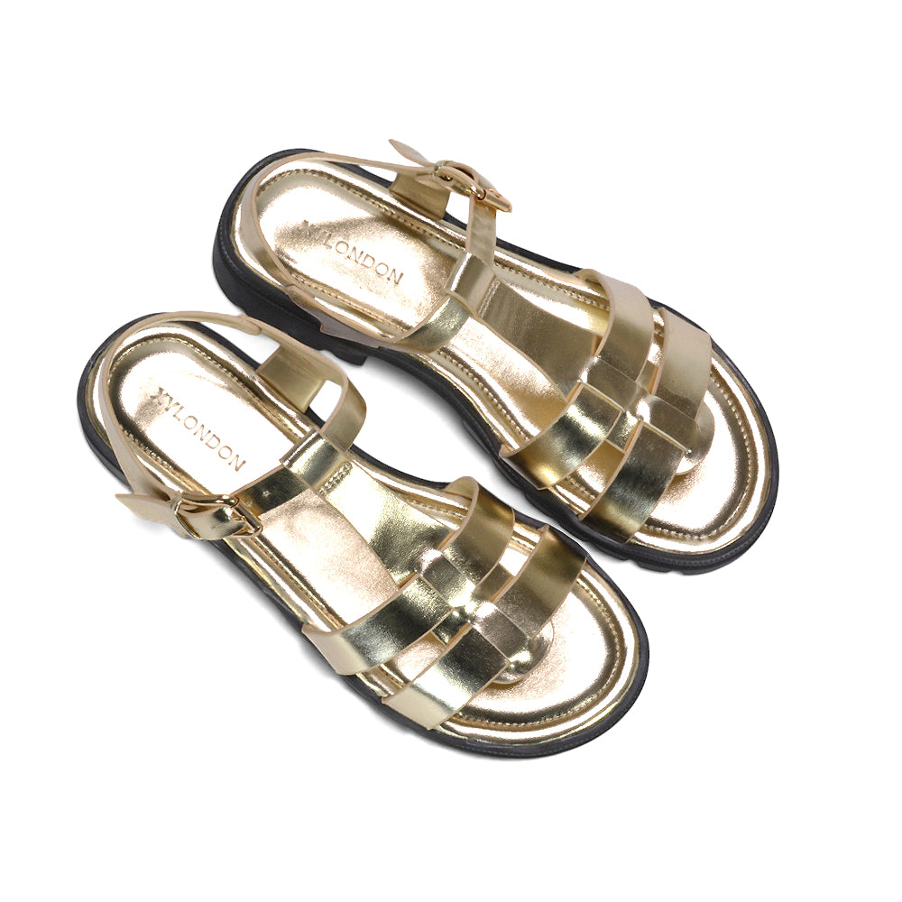 womens sandals, holiday sandals, festival sandals, gold chunky sandals