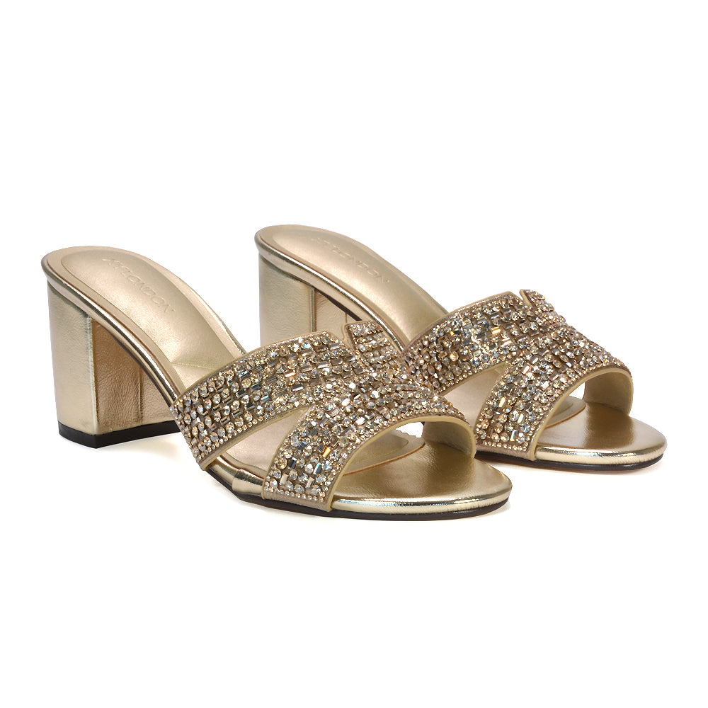 gold sandals women, gold rhinestone slip-on sandals, gold bridal heels, gold embellished heels for evening events, 