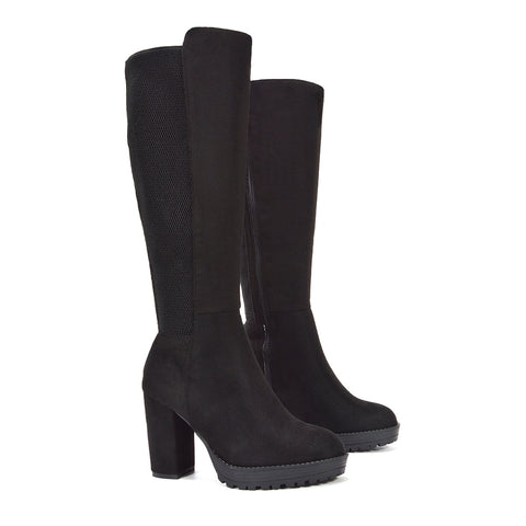 women boots, women stretch boots, women black boots, women knee high boots
