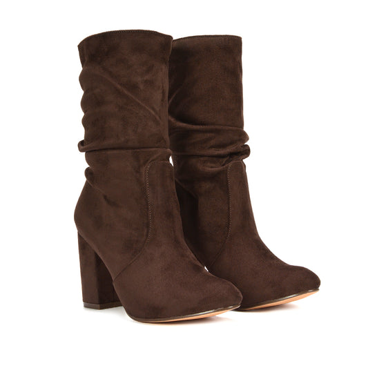 mid calf boots women, mid block heel ruched mid calf boots for women, everyday casual boots, autumn mid calf boots, comfortable stylish boots, brown boots, brown ankle boots