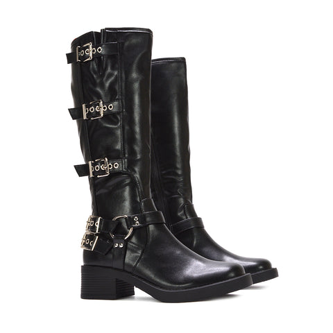 black block heeled boots, black block heel knee high boots, block heeled boots, block heel knee high boots, women knee high boots for winter, women boots for fall and winter outfits, women buckle knee high boots, women knee high boots for winter