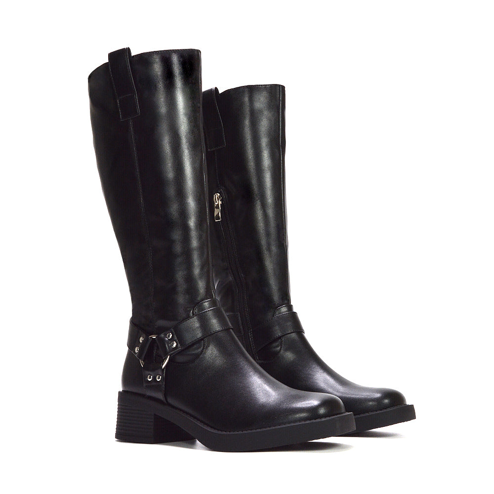 black low-heel leather boots, black biker boots, faux leather boots, biker boots, womens biker boots