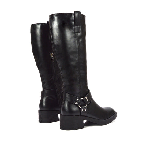 black chunky boots, black knee high biker boots, chunky boots, knee high biker boots, boots for winter outfits women, stylish office boots women