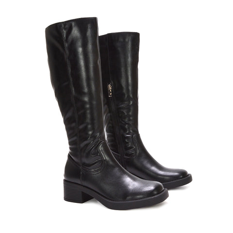 black knee high boots with heel, black knee high boots with block heel, women boots for casual everyday wear, women boots for fall and winter, heeled boots, block heel boots, high heel knee high boots