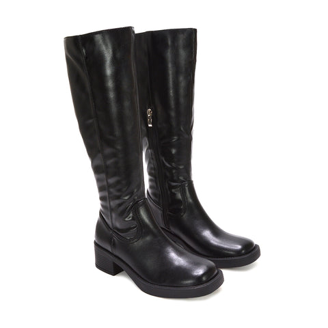 black boots women fall winter, black knee high boots with heel, women boots for smart casual occasions, women knee high boots with side zipper