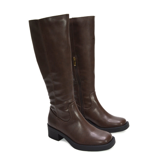 brown boots women fall winter, brown knee high boots with heel, women boots for smart casual occasions, women knee high boots with side zipper