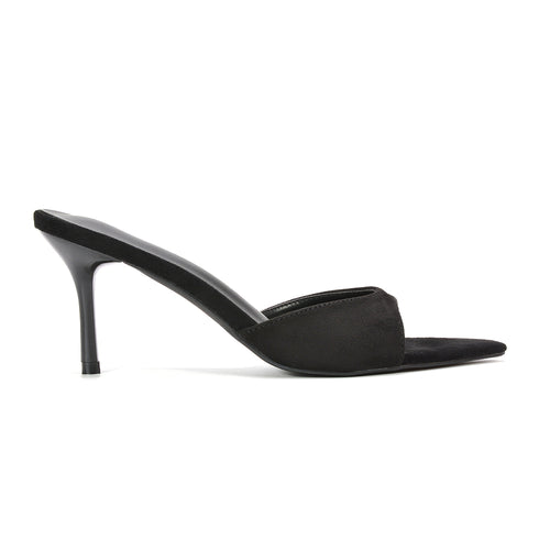 Black mule heels, Women's black mid heel slip on pointed toe mule sandals, Buy black pointed toe mule heels online