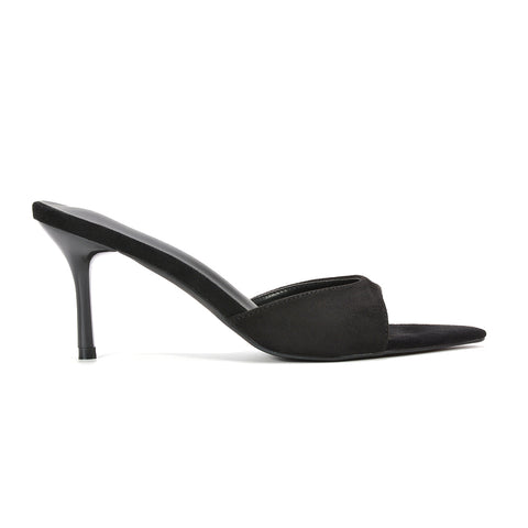 Black mule heels, Women's black mid heel slip on pointed toe mule sandals, Buy black pointed toe mule heels online
