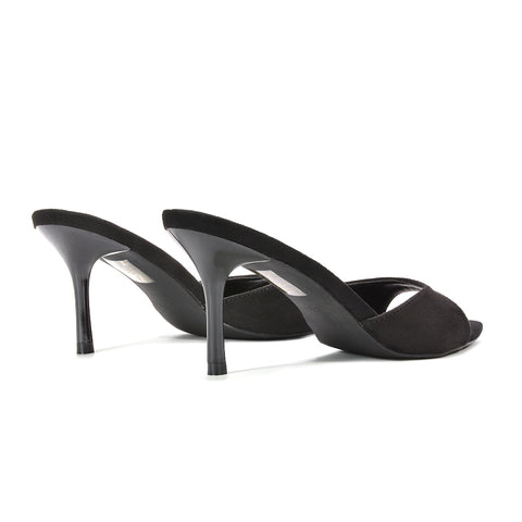 Comfortable black slip on heels, Black slip on heeled sandals for work and events, Black slip on heels