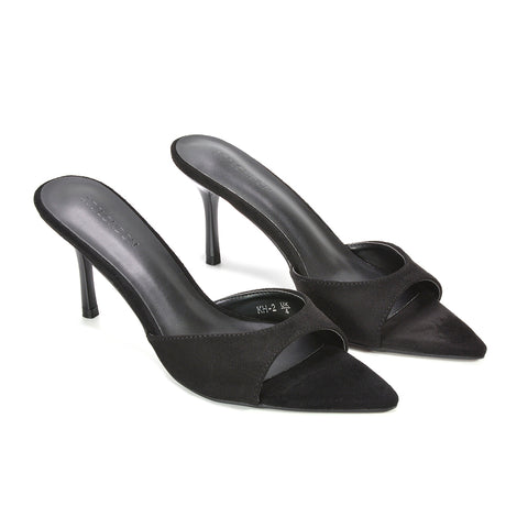 Women's black mule sandals, Stylish black pointed toe mules for women, Affordable black mule heels for women