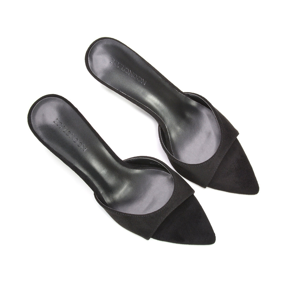 Black office wear mule heels, Comfortable black heeled mules for all day wear, Black slip on mule shoes