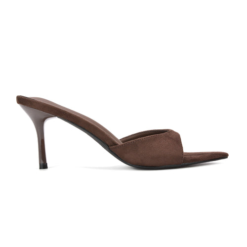 Brown mule heels, Women's brown mid heel slip on pointed toe mule sandals, Buy brown pointed toe mule heels online