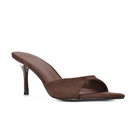 Best brown mid heel mule sandals for women, Elegant brown pointed toe mule heels for women, Brown pointed toe mules