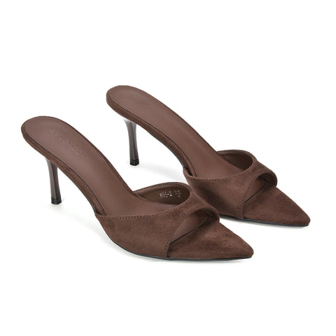Women's brown mule sandals, Stylish brown pointed toe mules for women, Women's brown dress mule sandals