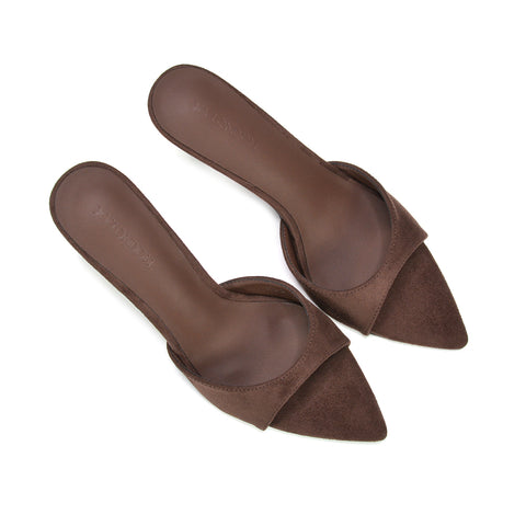 Brown office wear mule heels, Women's brown slip on heels with pointed toe design, Brown slip on sandals