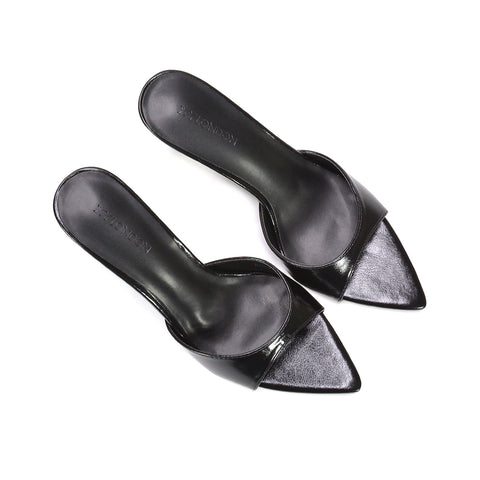 Perry Peep Toe Stiletto Mid Heel Slip On Mules in Gold Metallic