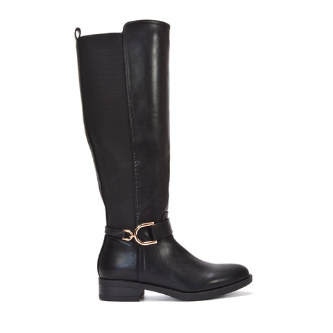 Black equestrian style boots, black boots, black knee high boots, Comfortable winter boots women, Women's faux leather equestrian boots
