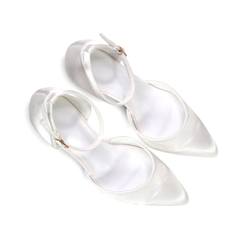 Ivory strappy court shoes, Elegant ivory pointed toe heels for bridal wear