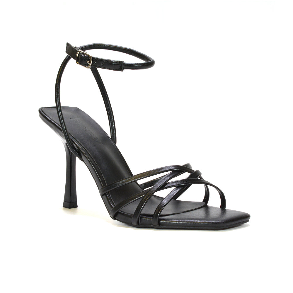 Best black square toe heels, Women's black square toe strappy heels, Black square toe sandals
