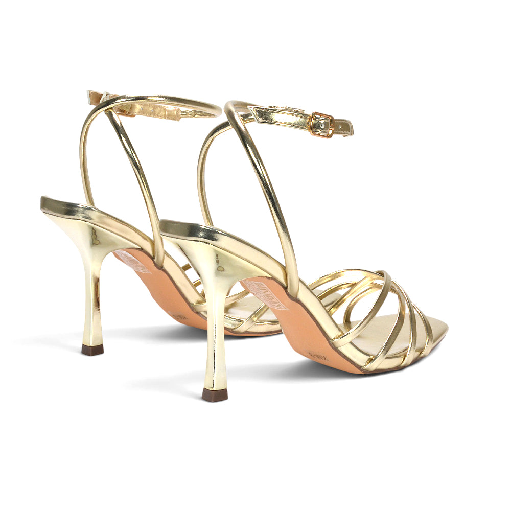 Affordable gold evening sandals, Gold reception heels, Elegant gold evening heels for women, Gold strappy sandals