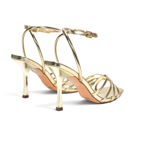 Affordable gold evening sandals, Gold reception heels, Elegant gold evening heels for women, Gold strappy sandals