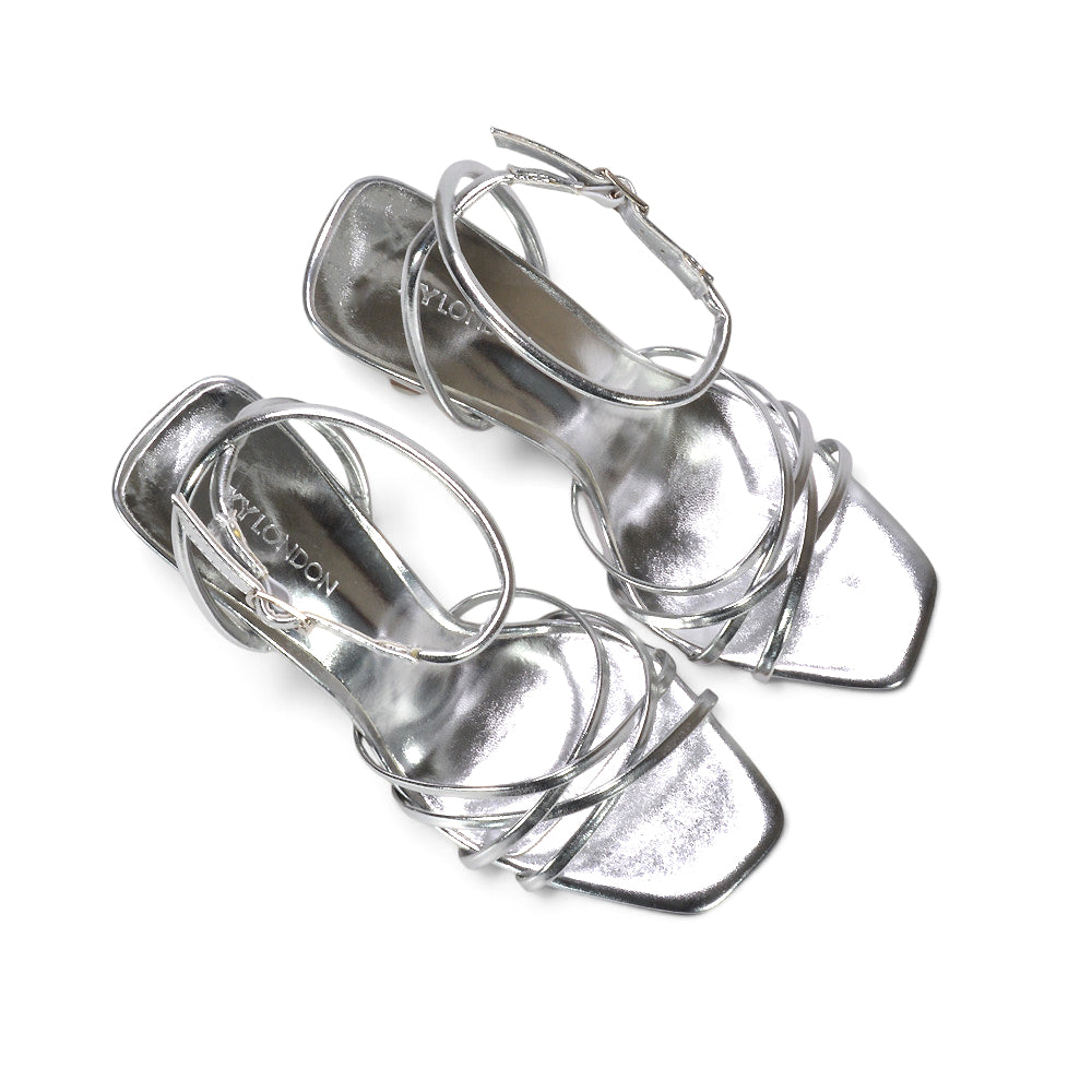 Silver sandals for special events, Statement evening heels, Silver reception sandals, Silver statement sandals with stiletto heel, Silver open toe heels
