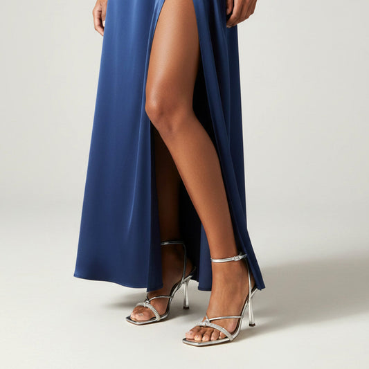 silver high heels shoes