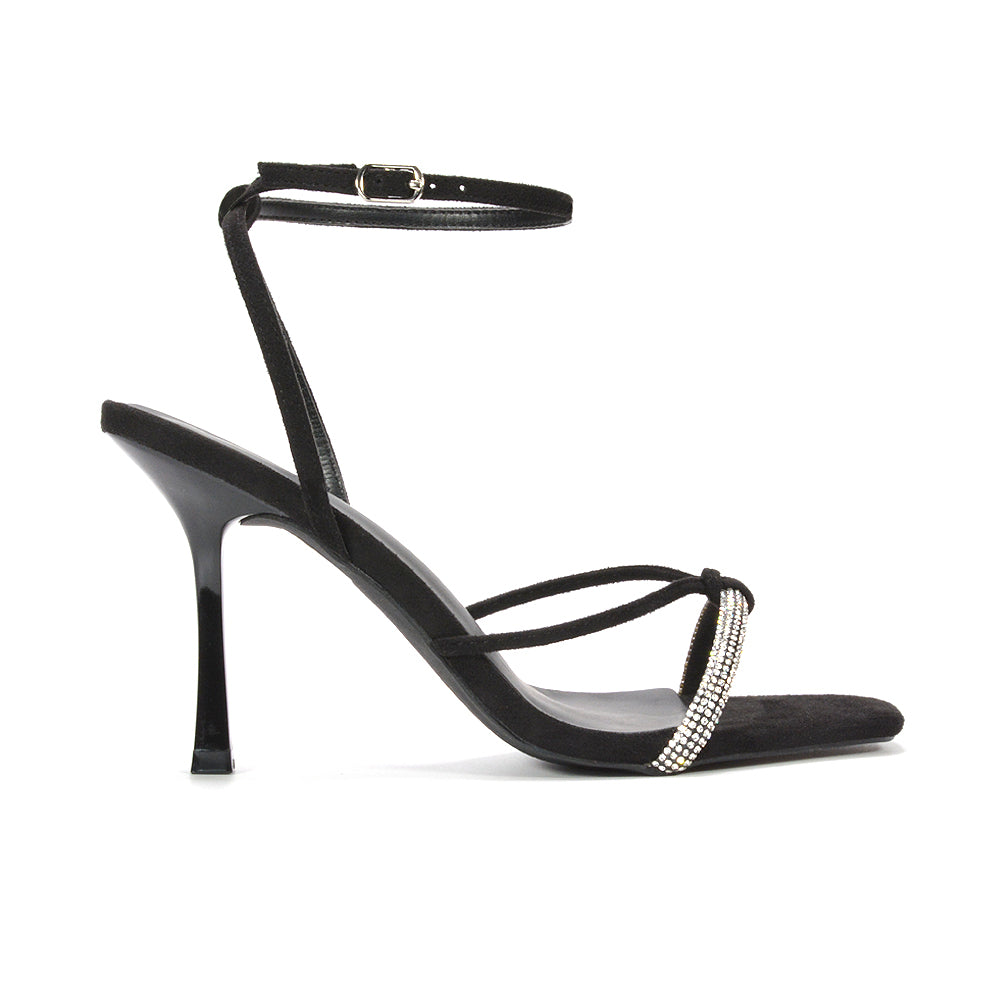 Black diamante heels, Black sparkly diamante strappy stiletto high heels, Buy black diamante heels online