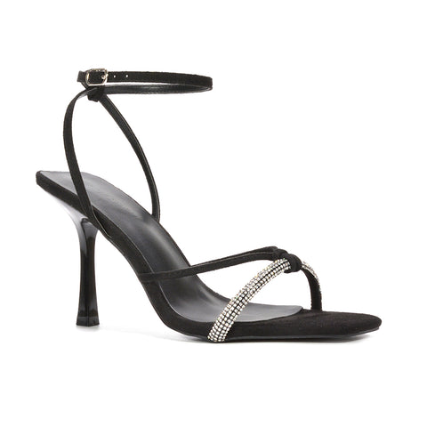Black sparkly party heels UK, Women's black diamante strappy heels for parties, Black sparkly heels