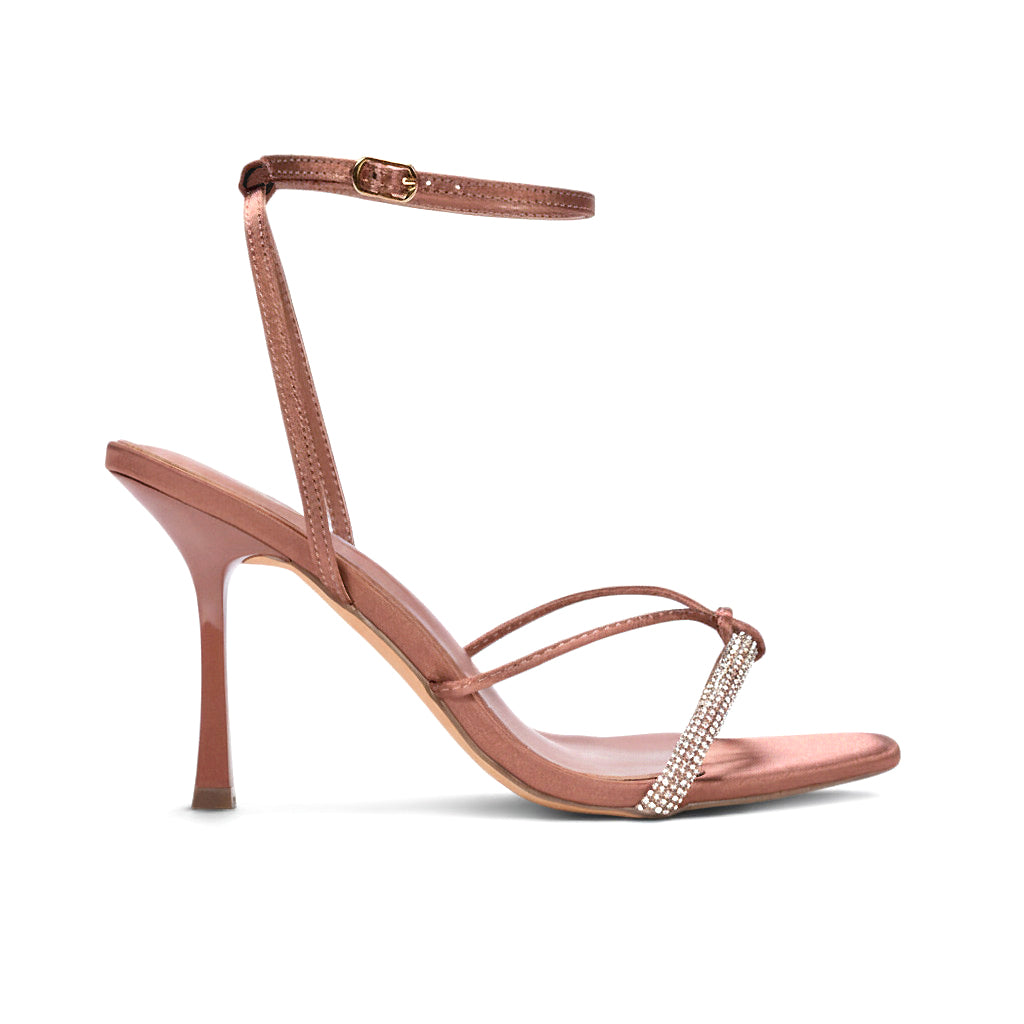 Mauve diamante heels, Mauve sparkly diamante strappy stiletto high heels, Rose mauve heels