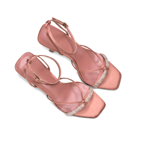 Soft mauve evening footwear, Mauve evening sandals with crystal detailing, Mauve party heels