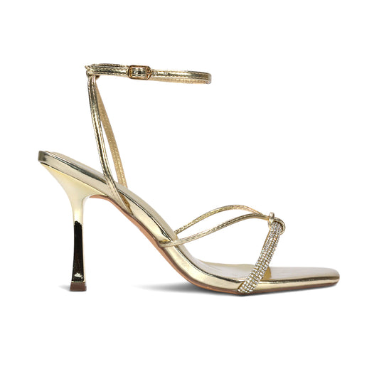 Gold diamante heels, Gold sparkly diamante strappy stiletto high heels, Champagne gold heels