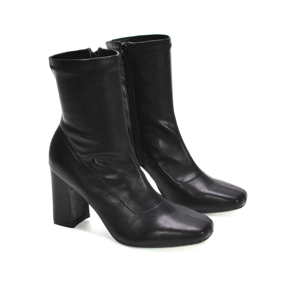 classic black heeled boots, black zip ankle boots, block heel ankle boots, zip up ankle boots, casual women boots, fashion ankle boots, buy ankle boots women