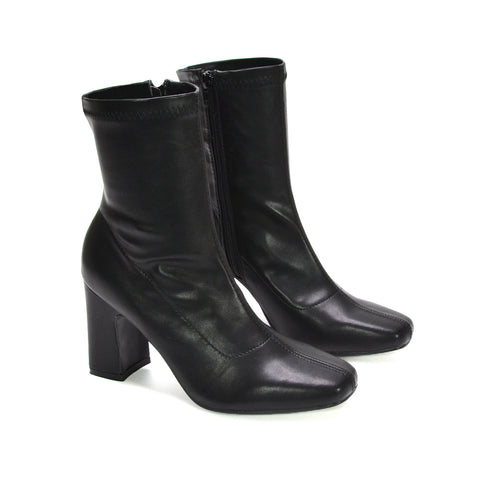 classic black heeled boots, black zip ankle boots, block heel ankle boots, zip up ankle boots, casual women boots, fashion ankle boots, buy ankle boots women