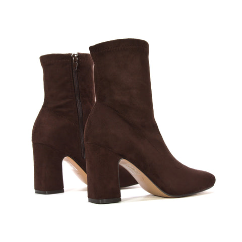 brown sock boots, brown sock ankle boots, sock boots, sock ankle boots, block heel boots women, comfortable ankle boots women, square toe ankle boots, zip closure ankle boots, office friendly ankle boots, modern women ankle boots, fall ankle boots women, women ankle boots sale, women block heel ankle boots, 